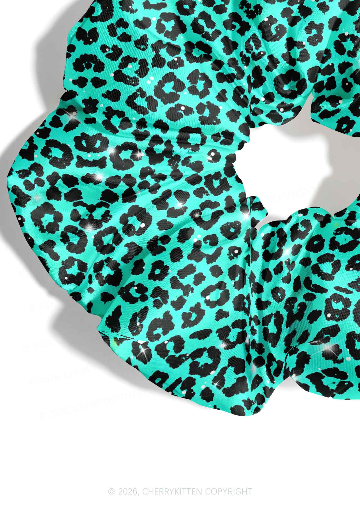 Turquoise Green Leopard Y2K Hair Scrunchie Cherrykitten