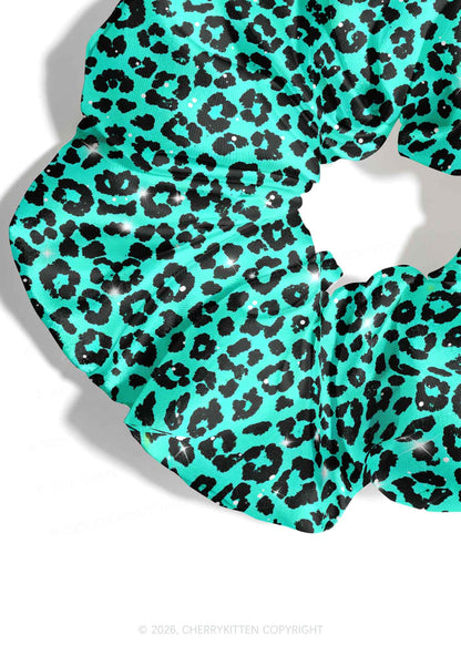 Turquoise Green Leopard Y2K Hair Scrunchie Cherrykitten