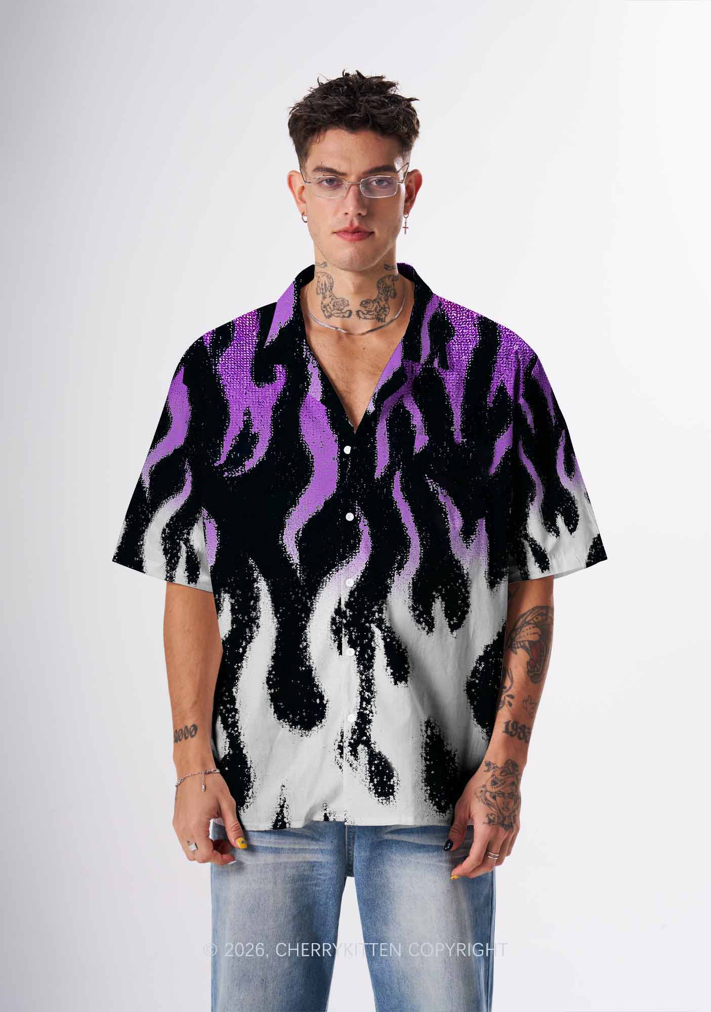 Asexual Flame Pride Y2K Print Hawaiian Shirt Cherrykitten