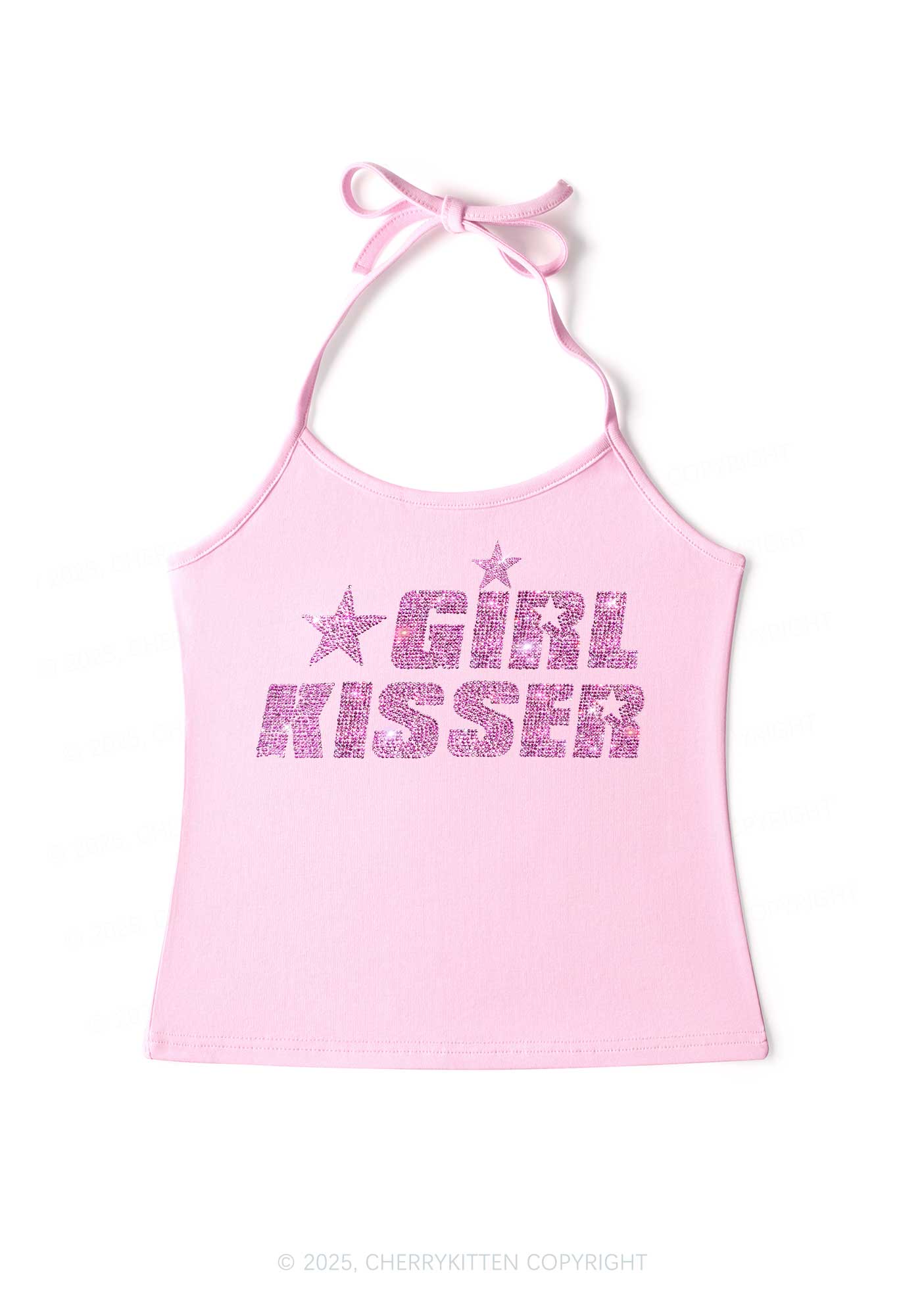 Rhinestone Girl kisser Pride Y2K Halter Neck Cami Cherrykitten