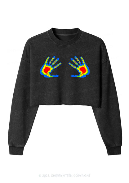 Thermal Hands Y2K Crop Washed Sweatshirts Cherrykitten