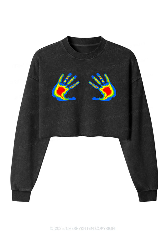 Thermal Hands Y2K Crop Washed Sweatshirts Cherrykitten