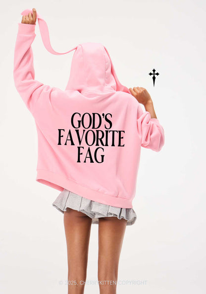 Gods Favorite Fag Pride Y2K Bunny Ear Zip Hoodie Cherrykitten