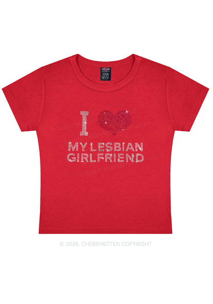 Rhinestone I Love My Lesbian GF Pride Y2K Baby Tee Cherrykitten