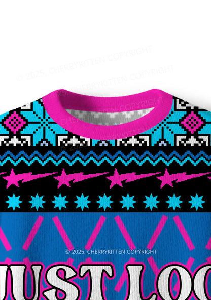 I Just Look Straight Y2K Christmas Knit Sweatshirt Cherrykitten