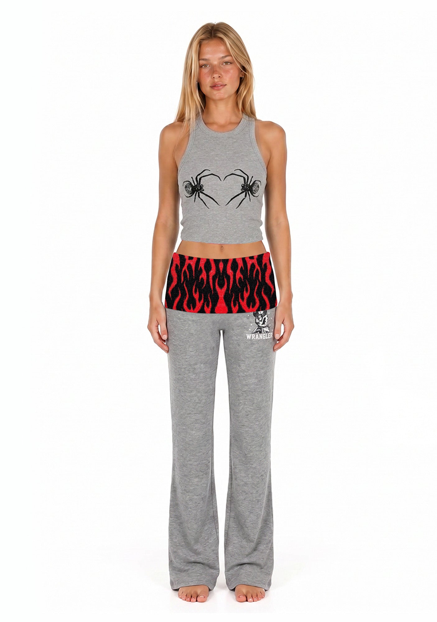 Red Flame Y2K Print Foldover Waistband Cherrykitten