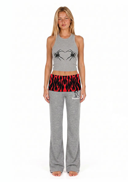 Red Flame Y2K Print Foldover Waistband Cherrykitten