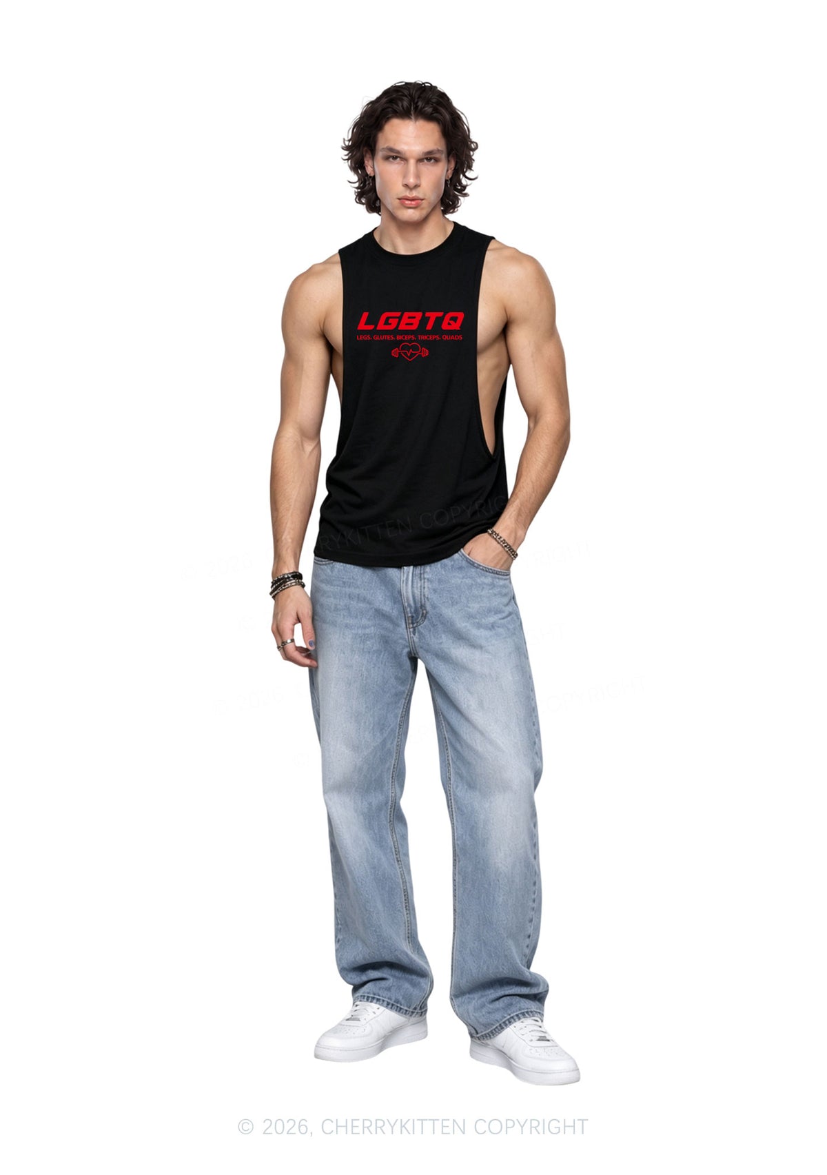 LGBTQ Heart Pride Y2K Men Muscle Side Cutoff Tank Top Cherrykitten