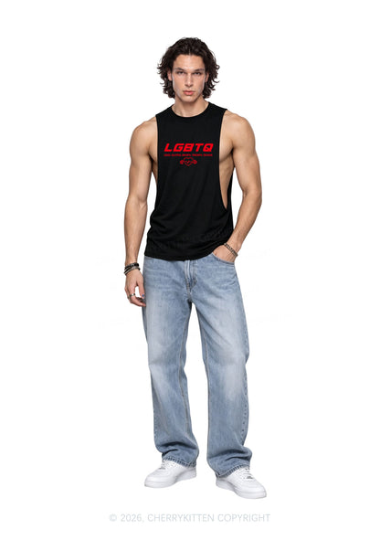 LGBTQ Heart Pride Y2K Men Muscle Side Cutoff Tank Top Cherrykitten