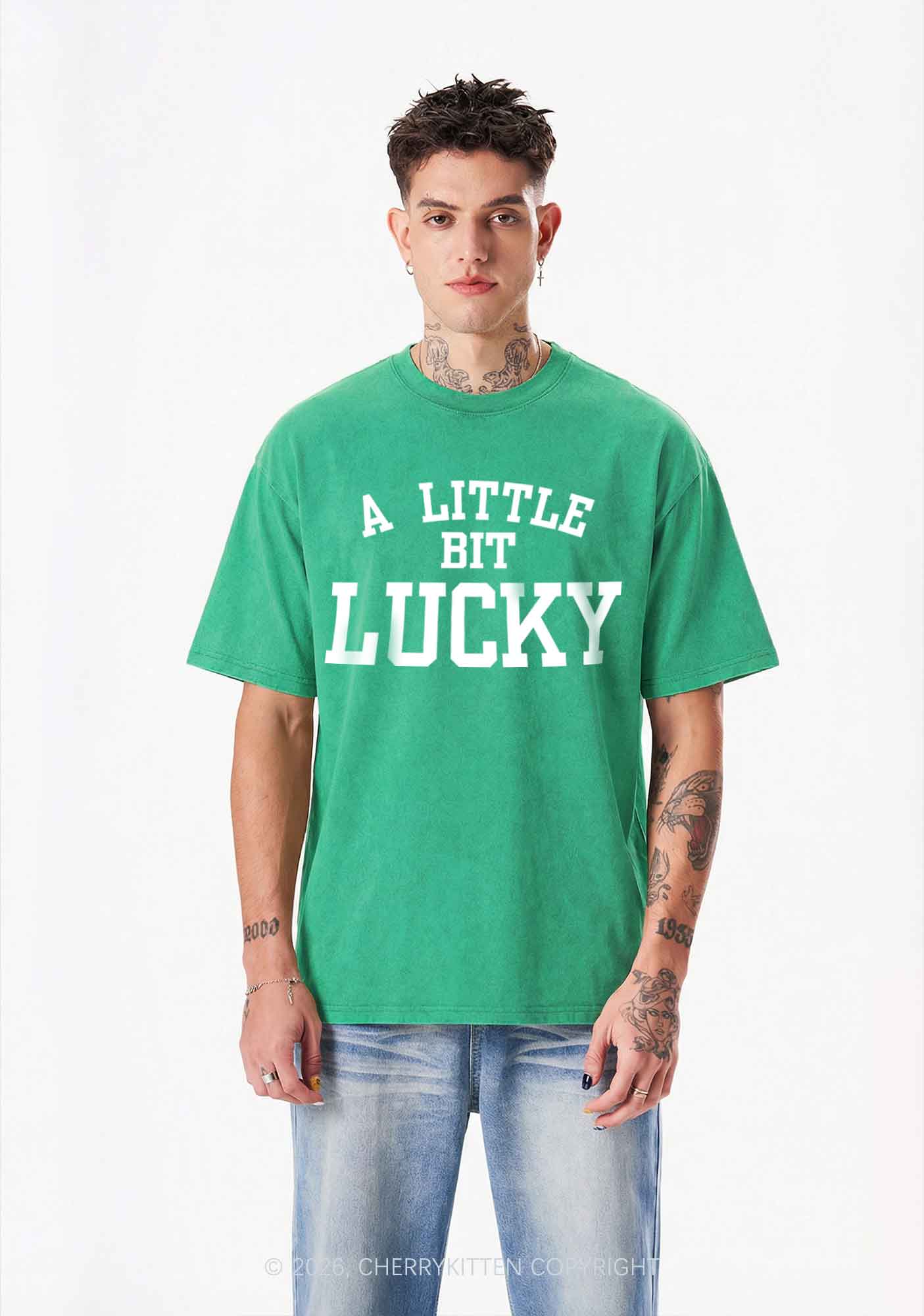 A Little Bit Lucky St Patricks Y2K Shirts Washed Tee Cherrykitten