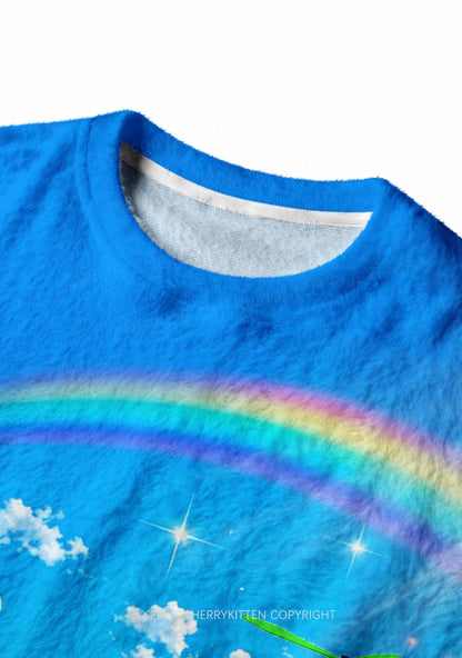 Rainbow Lollipop Raccoon Y2K Knit Sweatshirt Cherrykitten