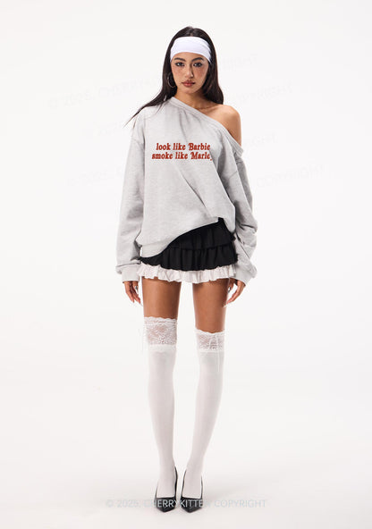 Smoke Like Marley Y2K Off Shoulder Sweatshirts Cherrykitten