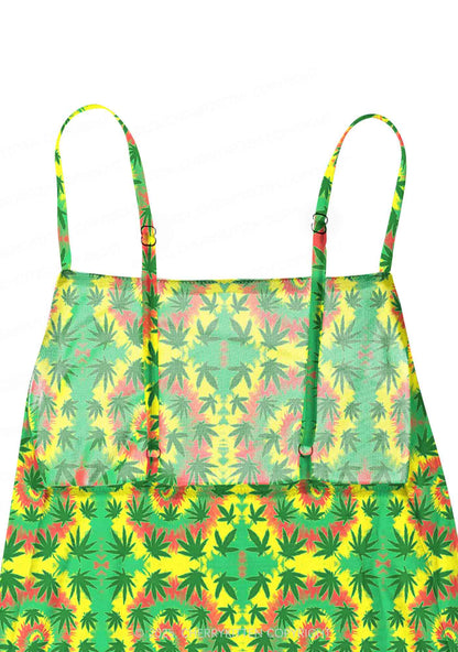 Trippy Leaves Y2K Mesh Slip Dress Cherrykitten