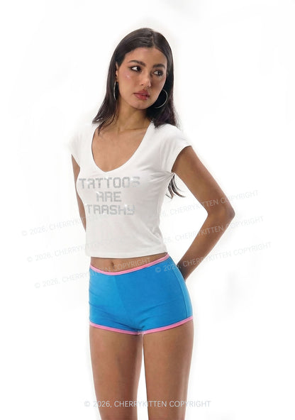 Rhinestone Tattoos Are Trashy Y2K V Neck T Shirts Cherrykitten
