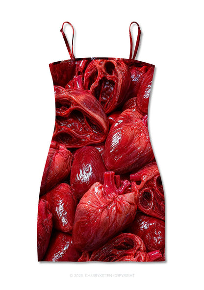 Halloween Red Blood Hearts Y2K Print Slip Dress Cherrykitten