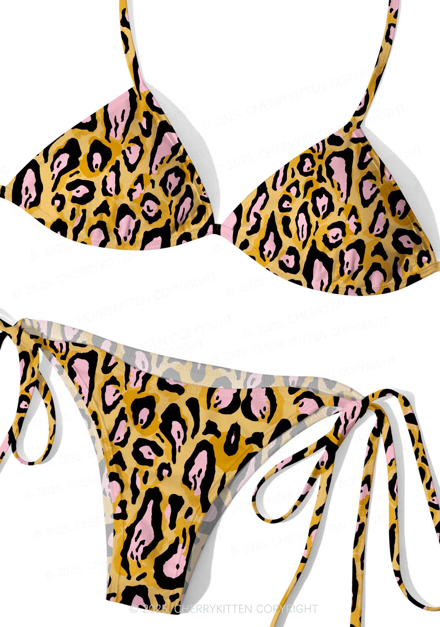 Pink Spotted Leopard Y2K Print Bikini Set Cherrykitten