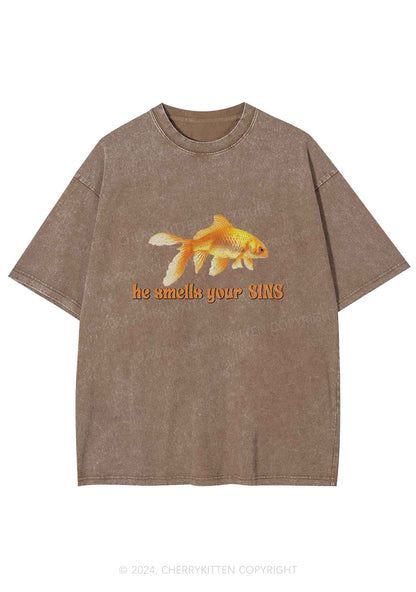 He Smells Your Sins Y2K Washed Tee Cherrykitten