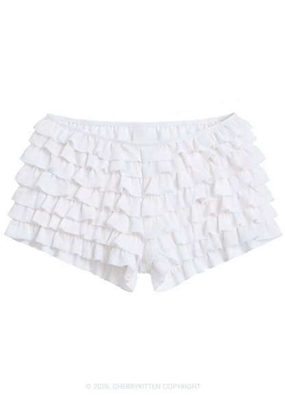 Y2K Mesh Ruffle Layered Shorts With Back Bow Cherrykitten