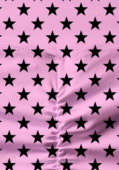 Black Star On Pink Y2K Print Yoga Shorts Cherrykitten