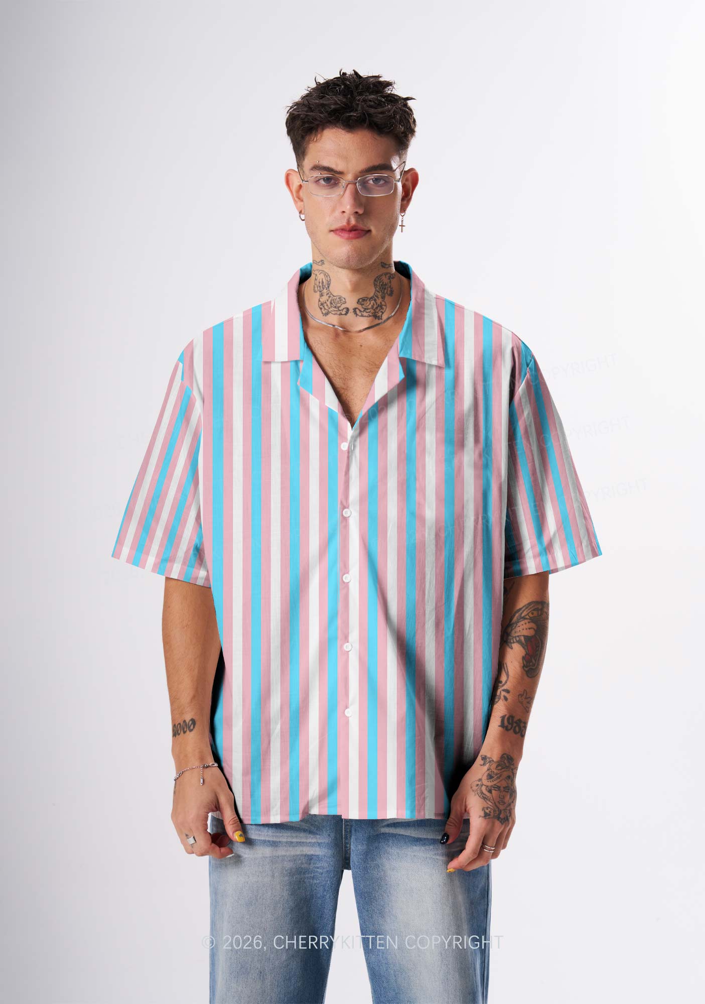 Transgender Flag Pride Y2K Print Hawaiian Shirt Cherrykitten