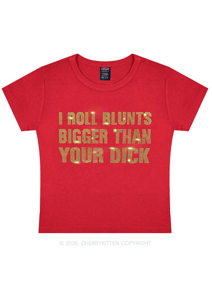 Rhinestone I Roll Blunts Y2K Baby Tee Cherrykitten