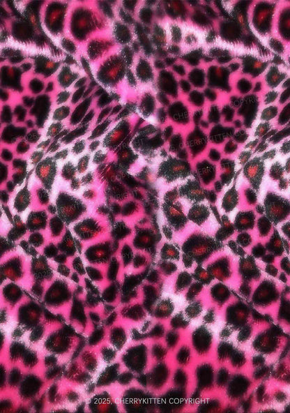 Glitter Pink Leopard Y2K Print Mini Layered Skirt Cherrykitten