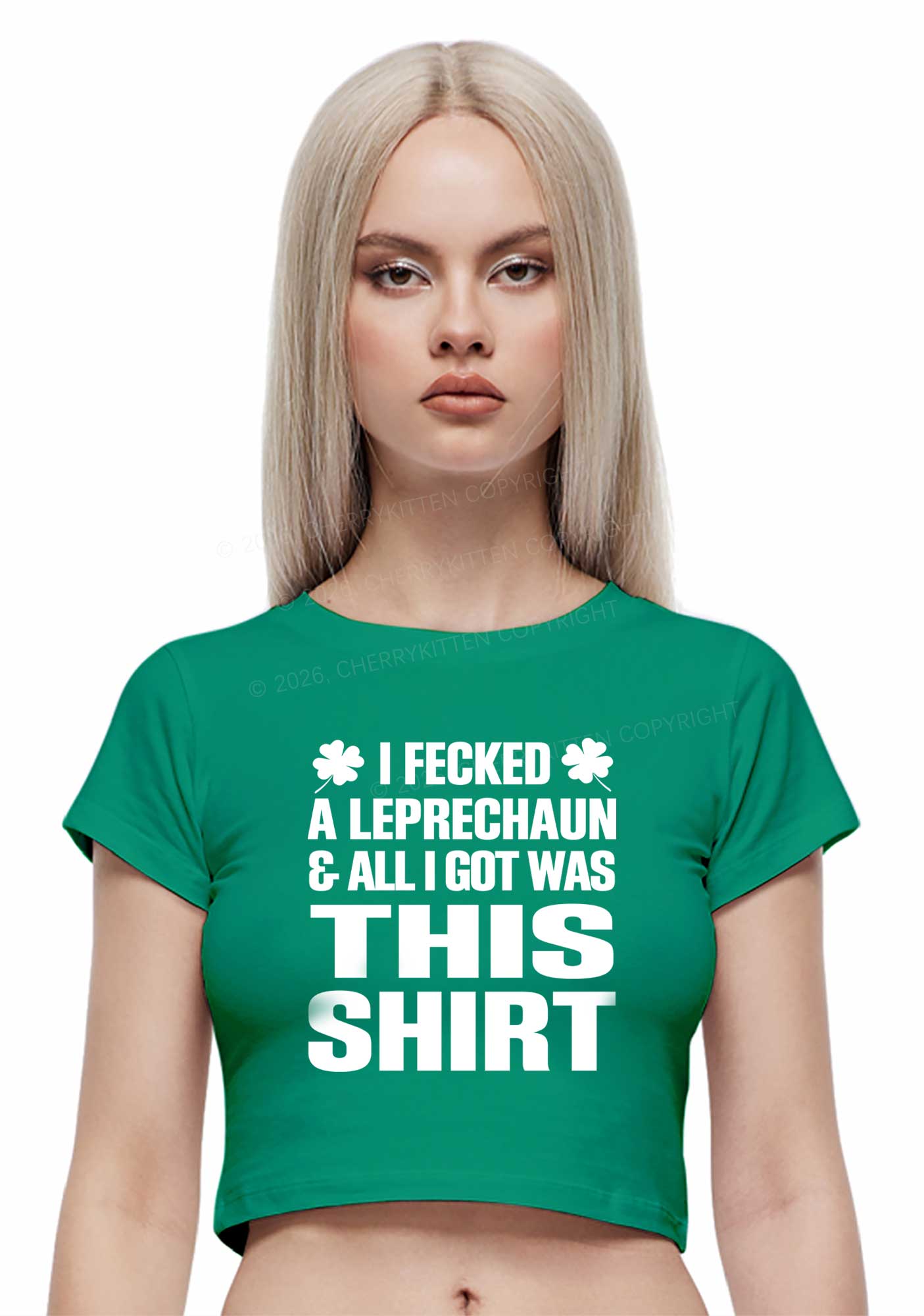 I Fecked A Leprechaun St Patricks Y2K Baby Tee Cherrykitten