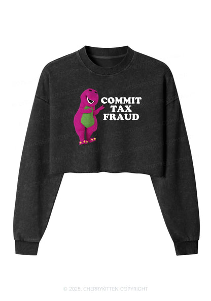 Commit Tax Fraud Y2K Crop Washed Sweatshirts Cherrykitten