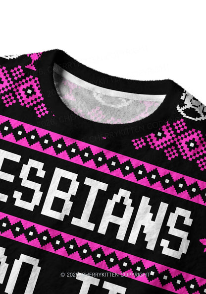 Lesbians Do It Better Pride Y2K Christmas Knit Sweatshirt Cherrykitten