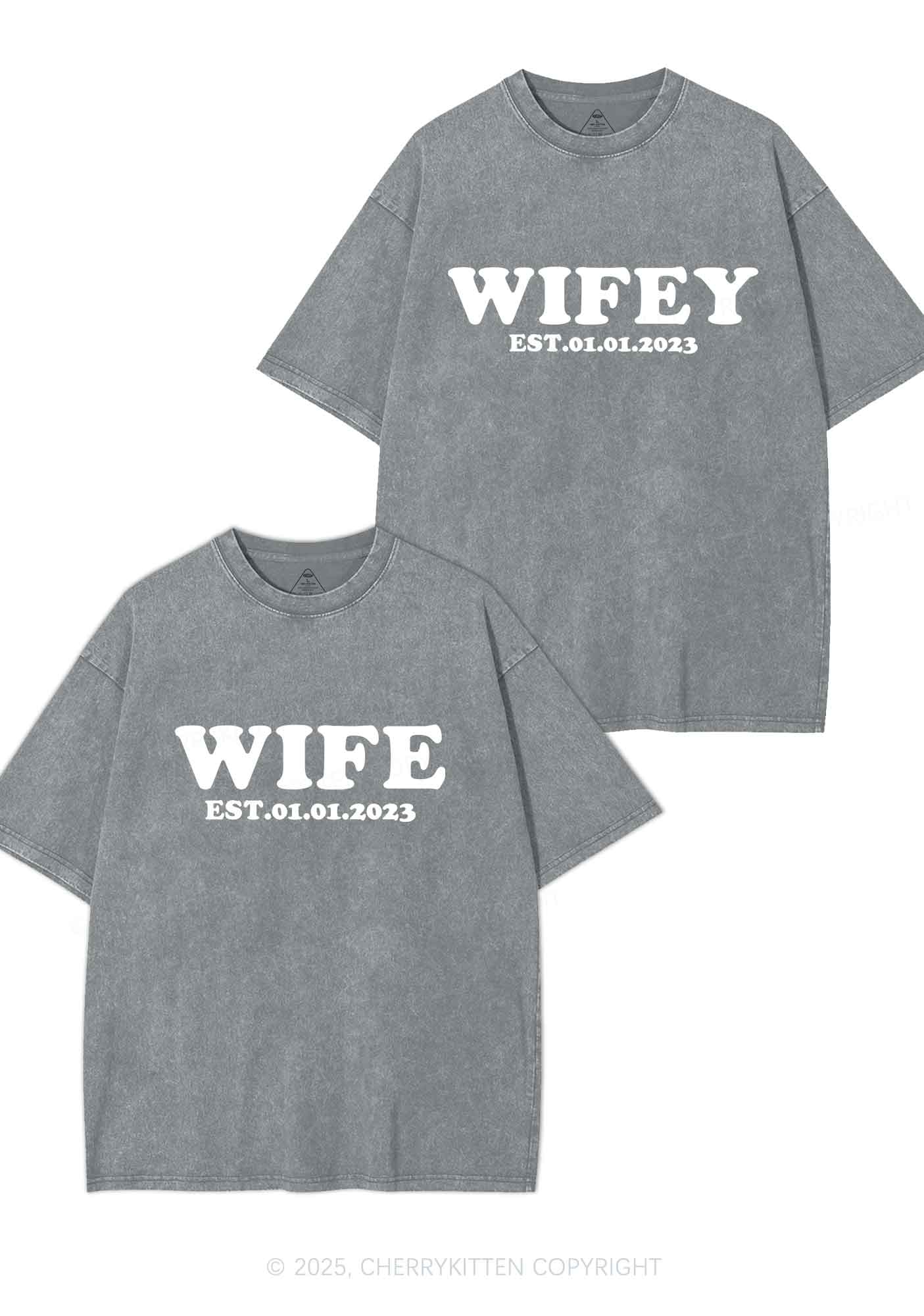 Wife Wifey Custom Date Y2K Valentine's Day Washed Tee Cherrykitten