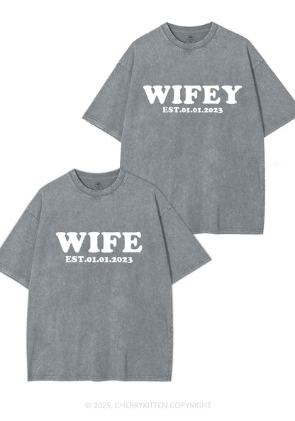Wife Wifey Custom Date Y2K Valentine's Day Washed Tee Cherrykitten