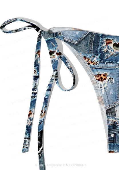 Denim Patchwork Y2K Print Bikini Set Cherrykitten