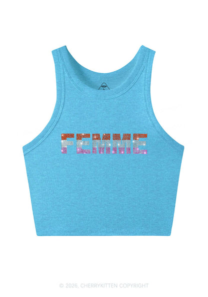 Rhinestone Femme Pride Y2K Crop Tank Top Cherrykitten