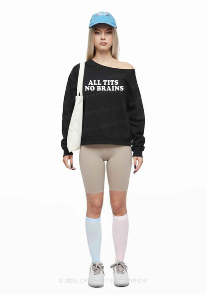 All Txts No Brains Y2K Off Shoulder Sweatshirts Cherrykitten