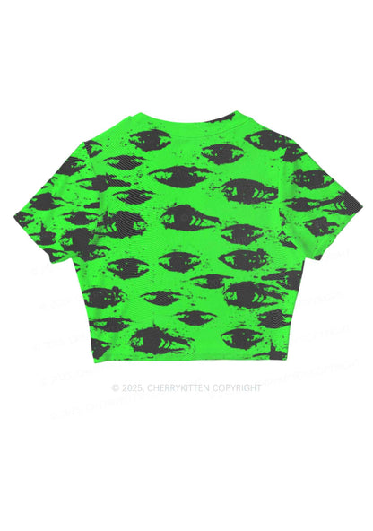 Eyes On Bright Green Y2K Mesh Crop Top Cherrykitten
