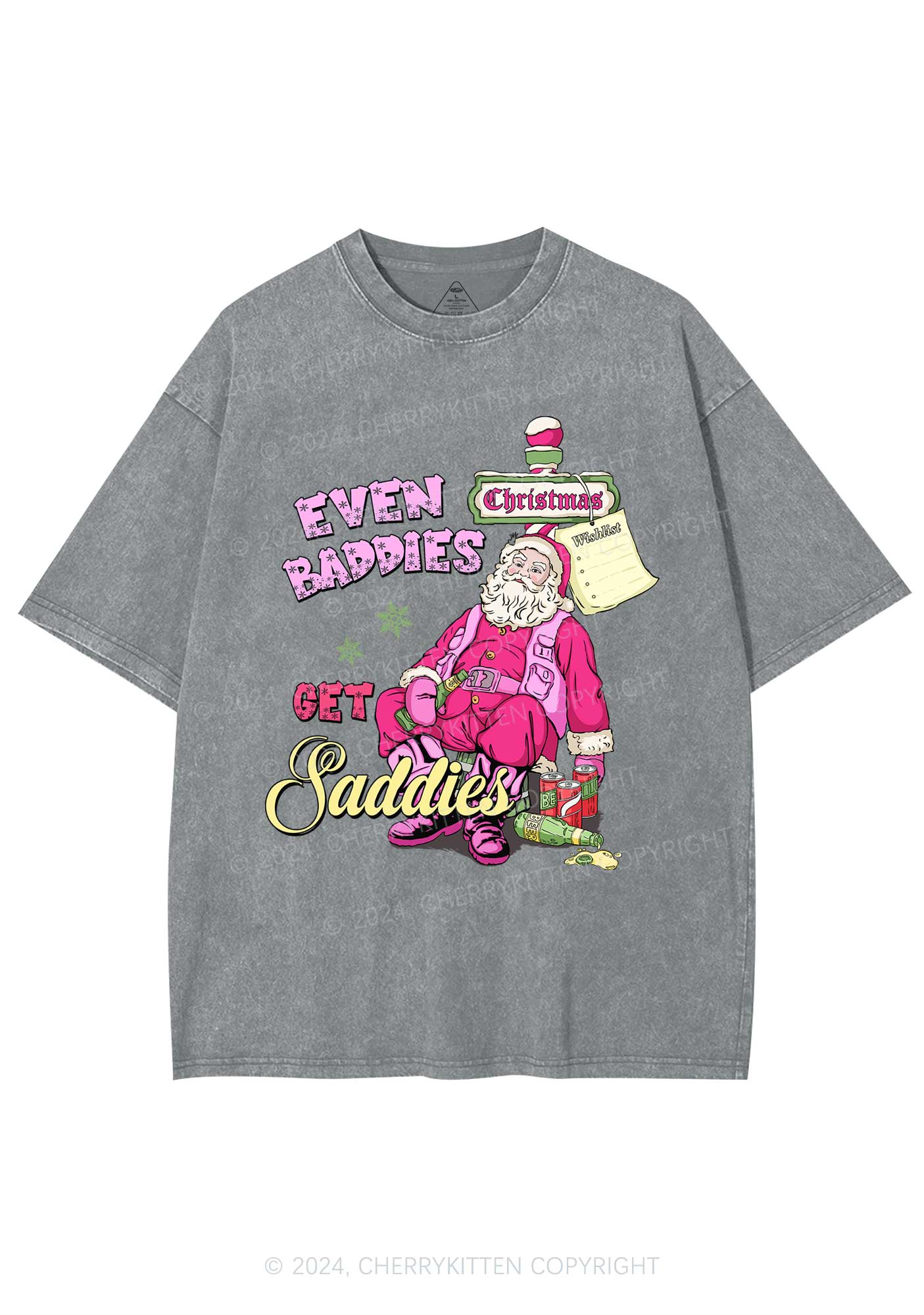 Christmas Baddies Santa Y2K Washed Tee Cherrykitten