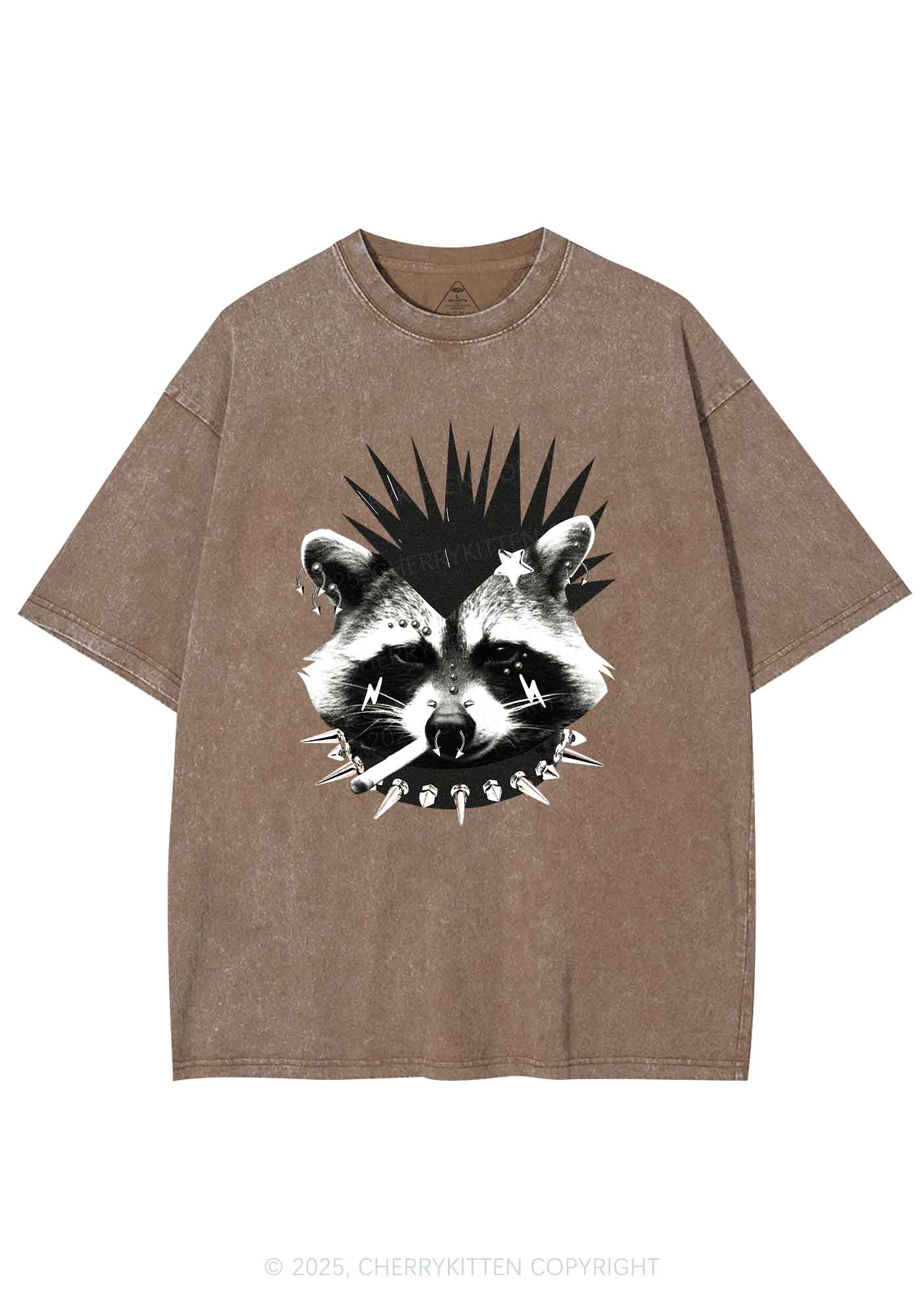 Punk Raccoon Y2K Shirts Washed Tee Cherrykitten