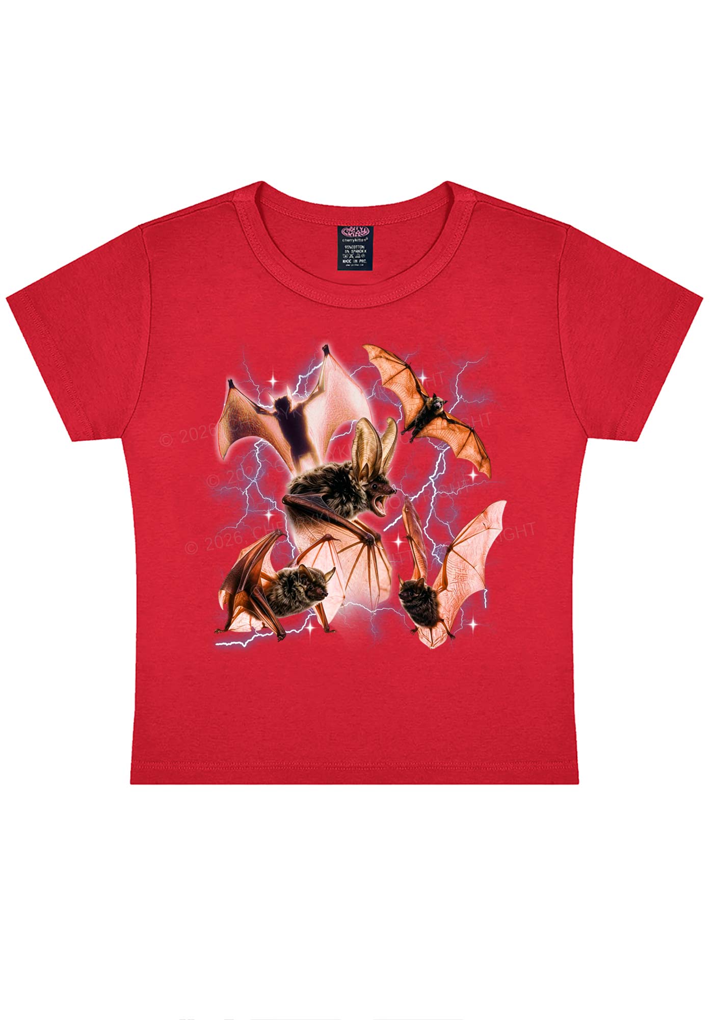 Halloween Bat In Lightning Y2K Baby Tee Cherrykitten