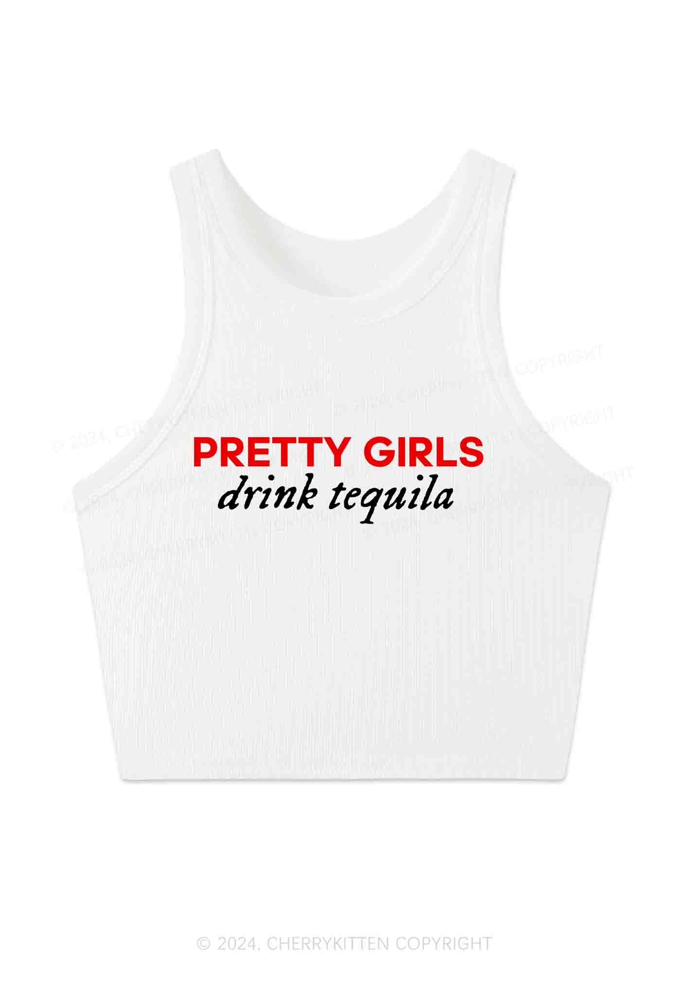 Pretty Girls Drink Tequila Y2K Crop Tank Top Cherrykitten