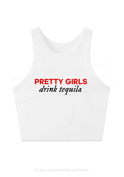 Pretty Girls Drink Tequila Y2K Crop Tank Top Cherrykitten