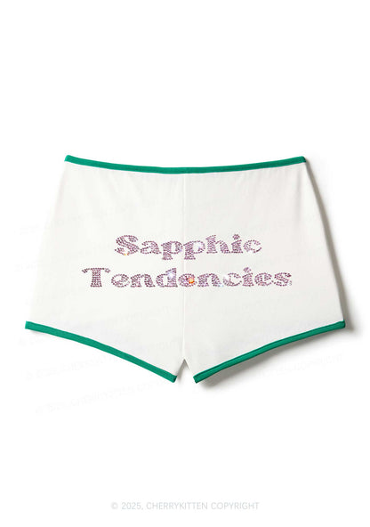 Rhinestone Sapphic Tendencies Pride Y2K Booty Shorts Cherrykitten