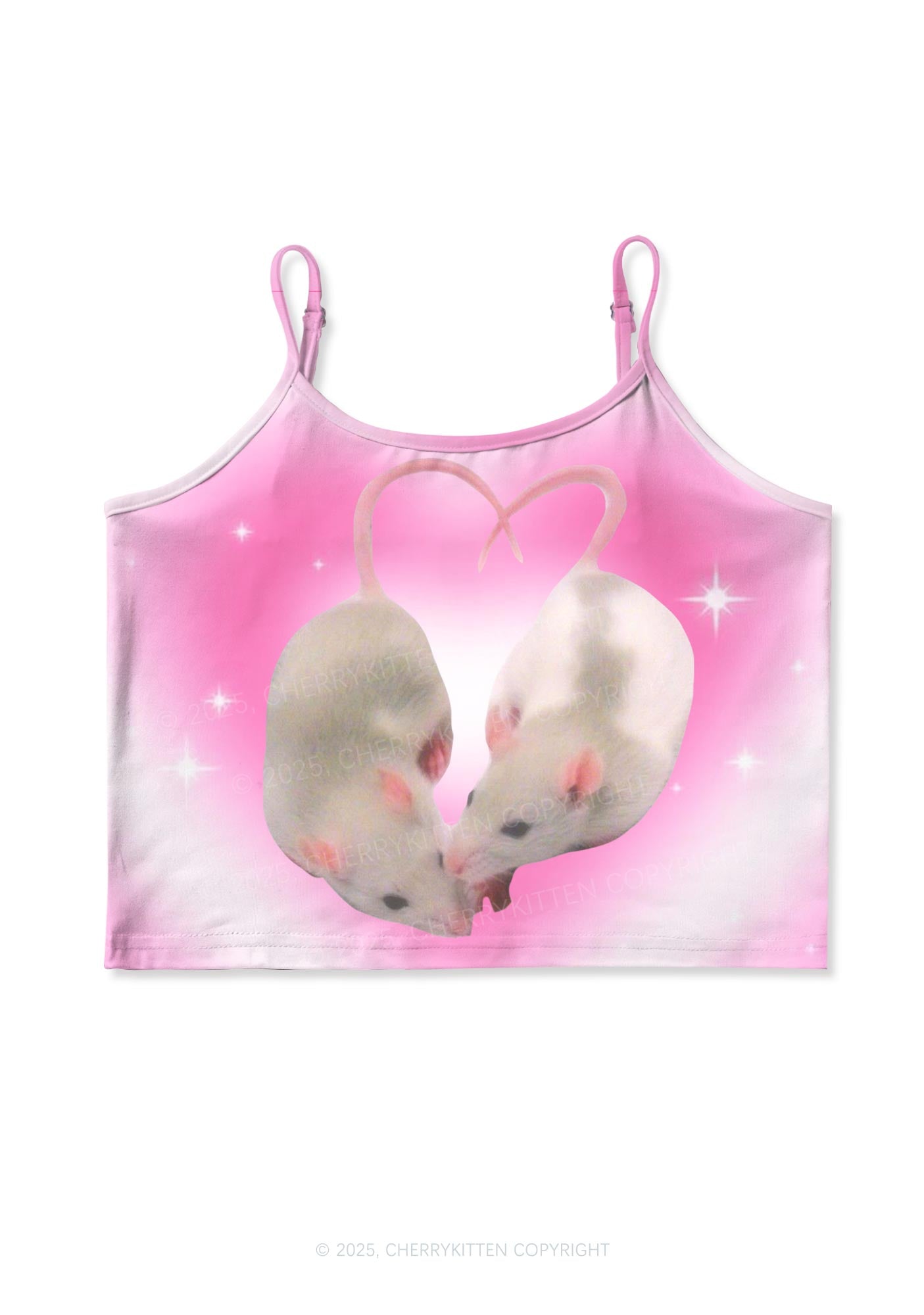 Pink Sweet Rats Valentine's Day Y2K Print Cami Crop Top Cherrykitten