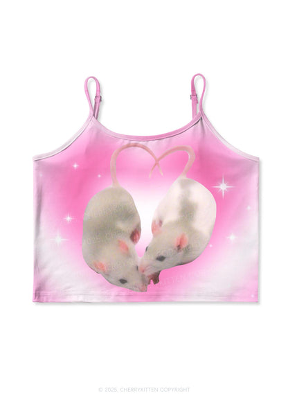 Pink Sweet Rats Valentine's Day Y2K Print Cami Crop Top Cherrykitten
