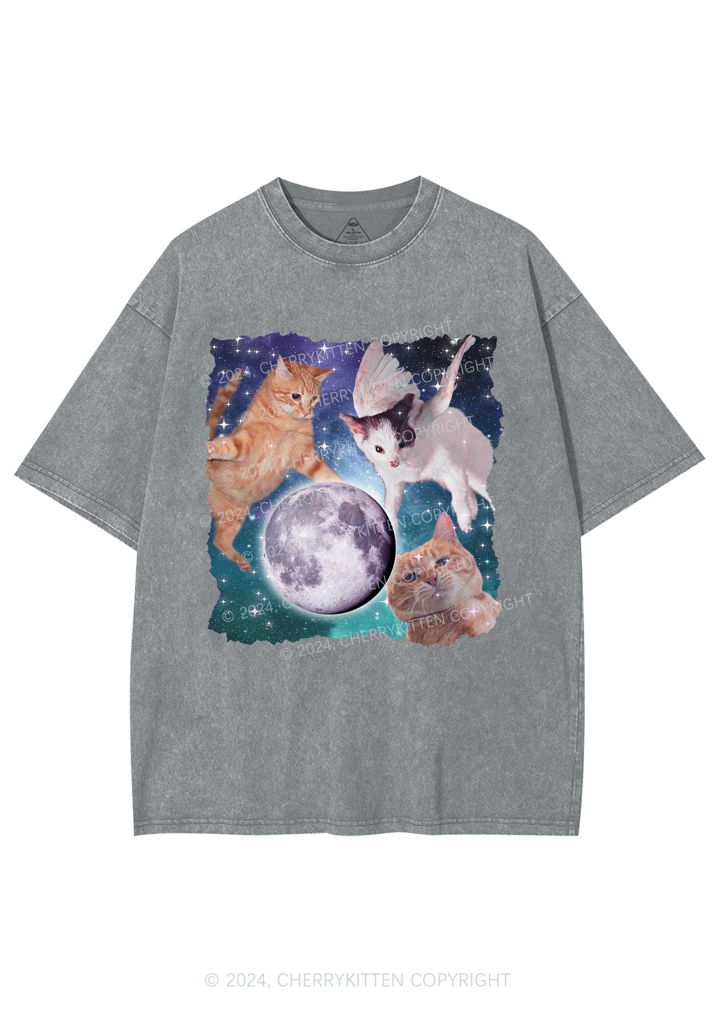 Cats On The Moon Y2K Washed Tee Cherrykitten