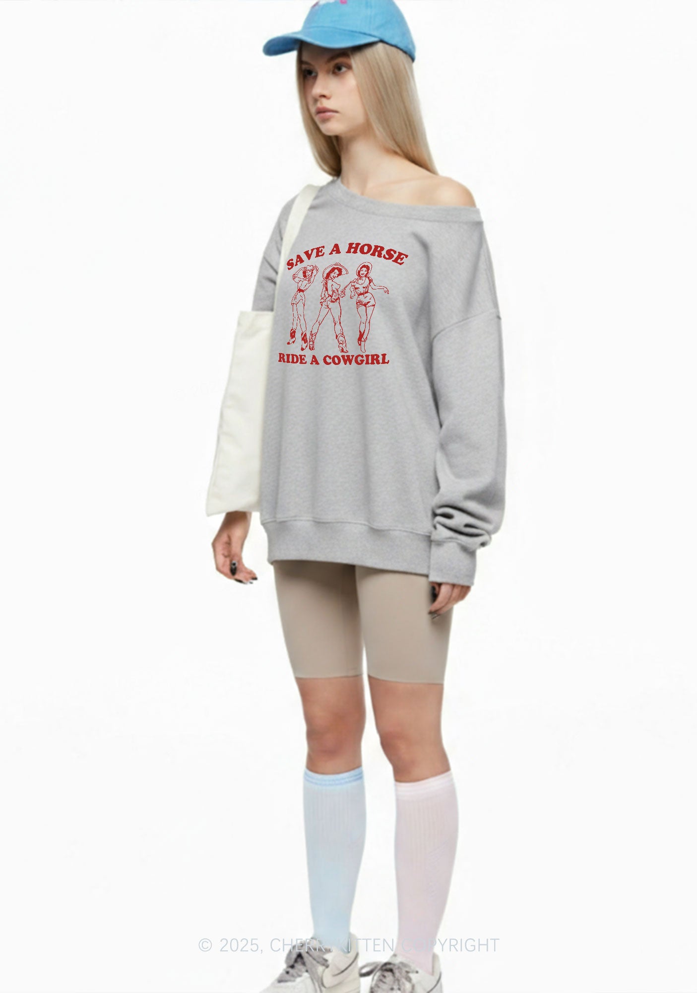 Ride A Cowgirl Y2K Off Shoulder Sweatshirts Cherrykitten