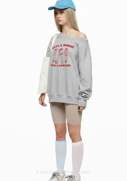 Ride A Cowgirl Y2K Off Shoulder Sweatshirts Cherrykitten