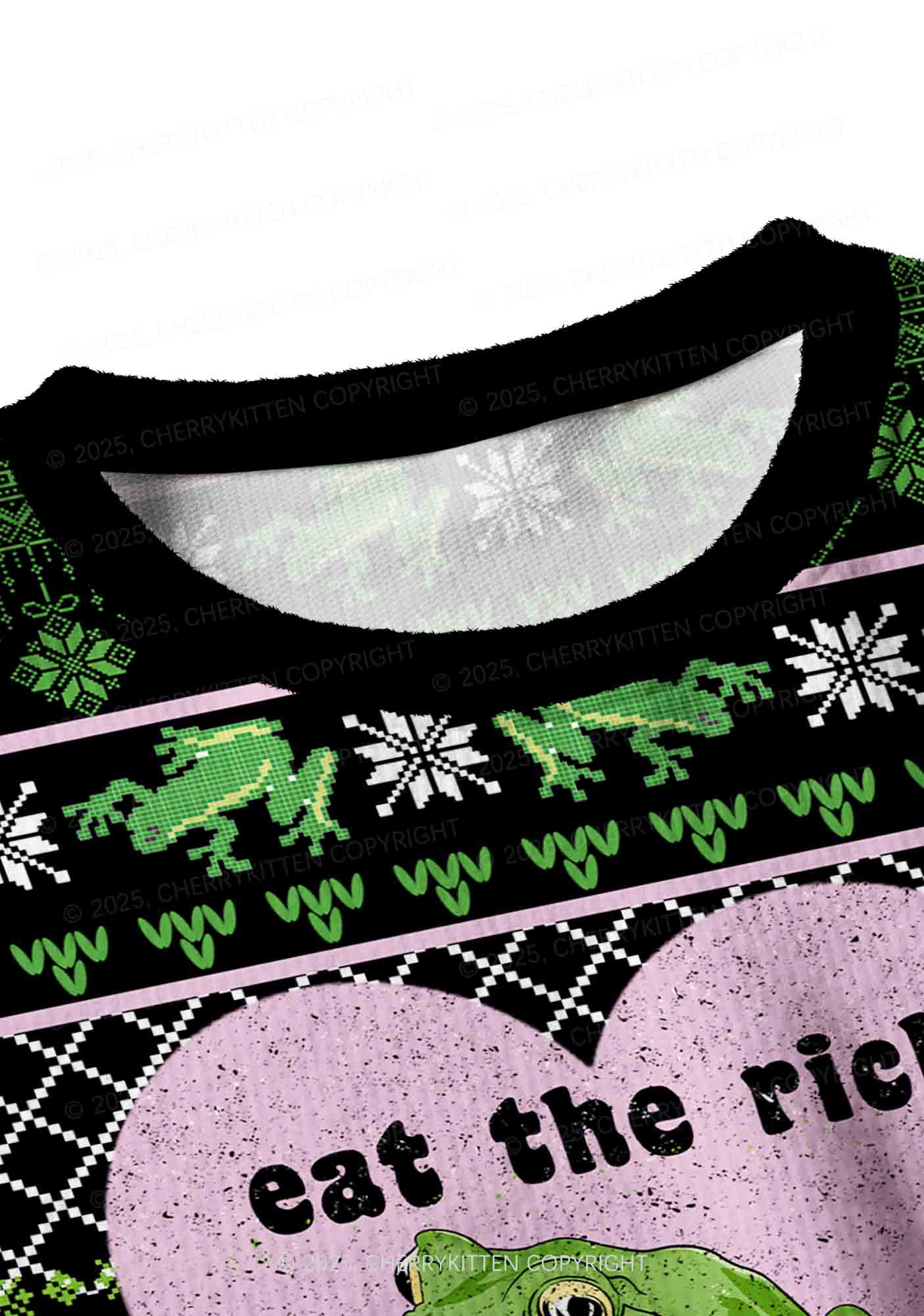 Eat The Rich Frog Y2K Christmas Crop Knit Sweatshirt Cherrykitten