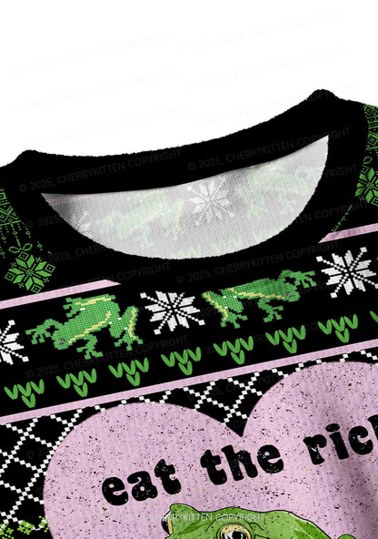 Eat The Rich Frog Y2K Christmas Crop Knit Sweatshirt Cherrykitten