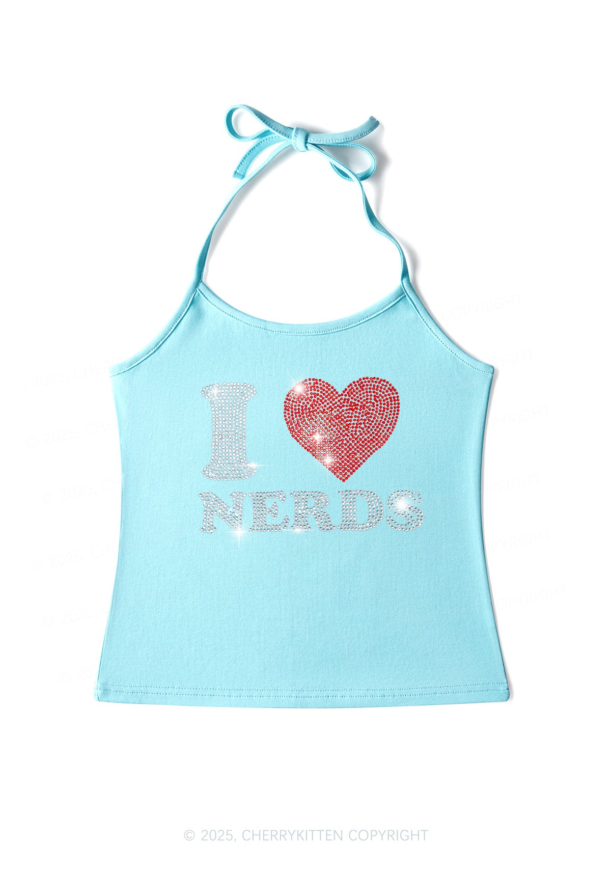 Rhinestone I Love Nerds Y2K Halter Neck Cami Cherrykitten