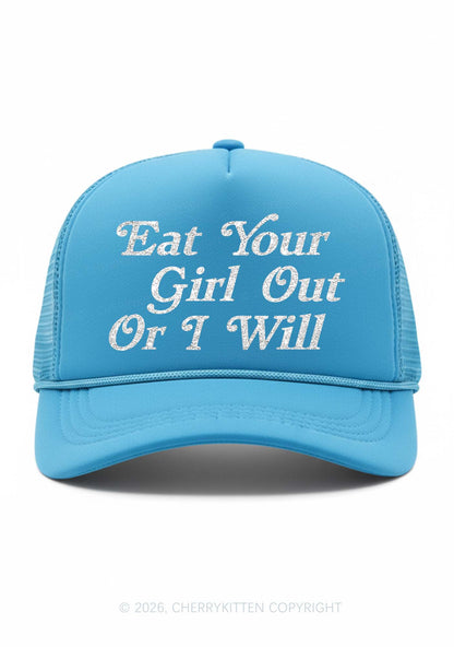Glitter Eat Your Girl Out Pride Y2K Trucker Hat Cherrykitten